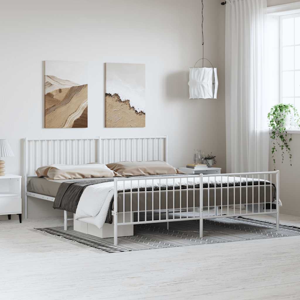 Metal Bed Frame without Mattress with Footboard White 183x213cm