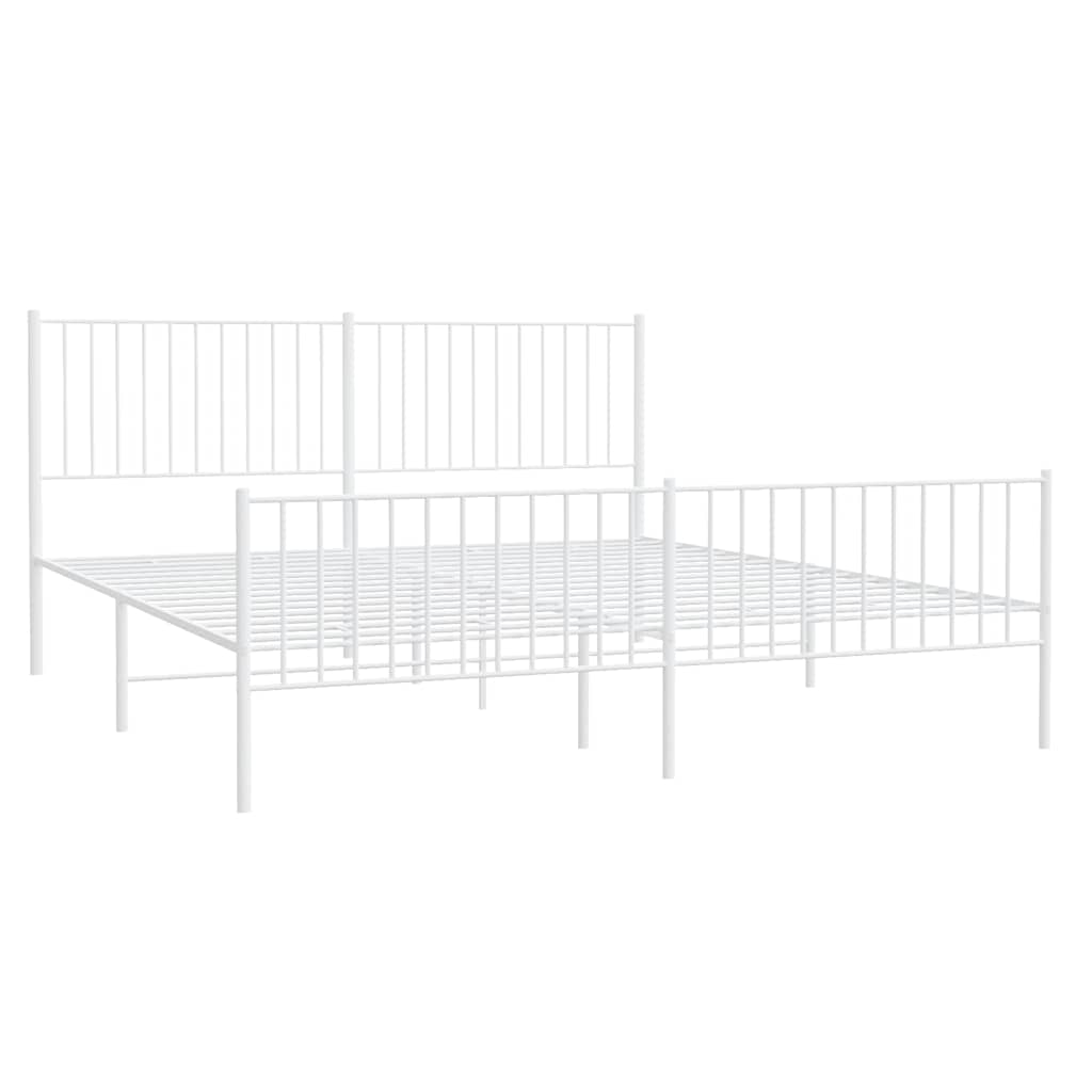 Metal Bed Frame without Mattress with Footboard White 183x213cm