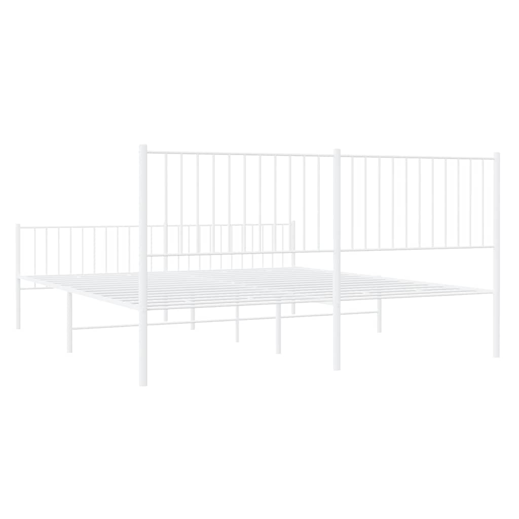 Metal Bed Frame without Mattress with Footboard White 183x213cm