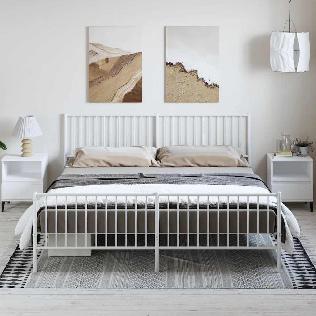 Metal Bed Frame without Mattress with Footboard White 183x213cm