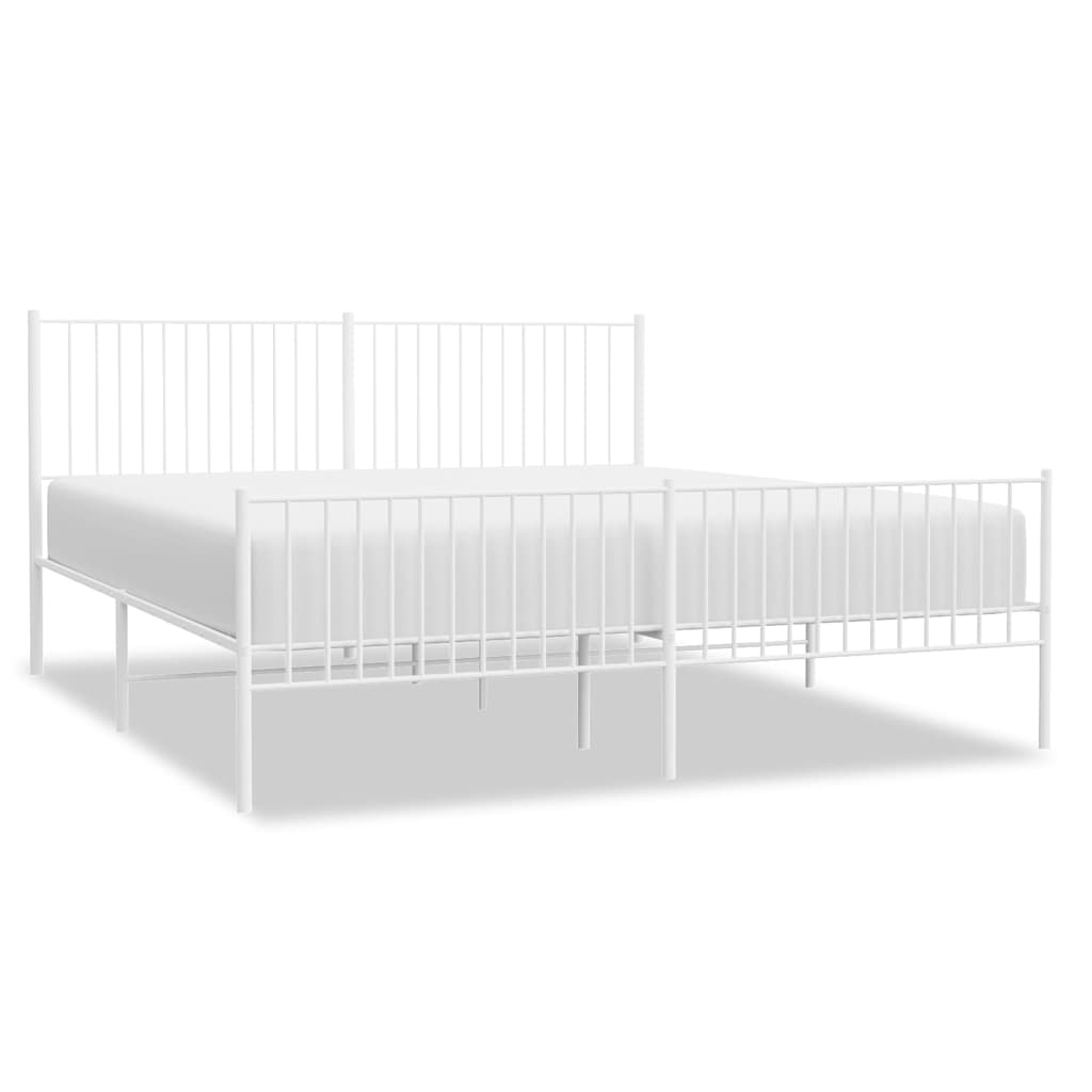 Metal Bed Frame without Mattress with Footboard White 193x203cm