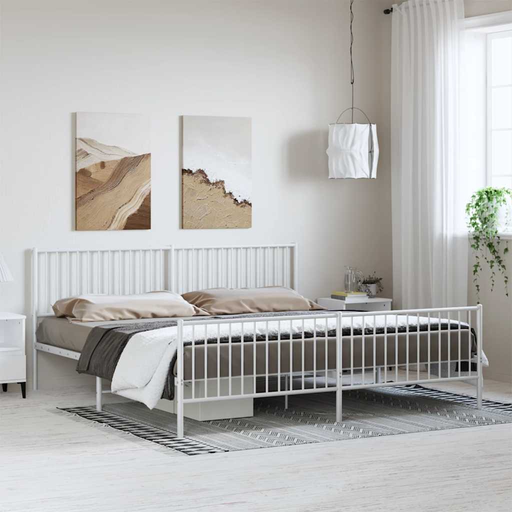 Metal Bed Frame without Mattress with Footboard White 193x203cm