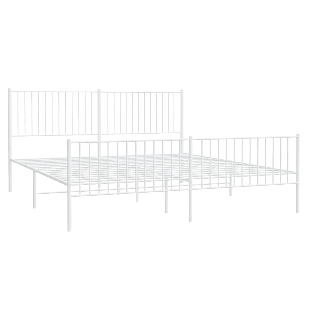 Metal Bed Frame without Mattress with Footboard White 193x203cm