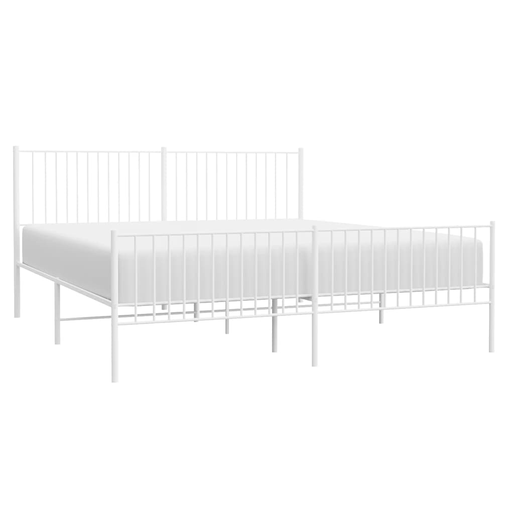 Metal Bed Frame without Mattress with Footboard White 193x203cm