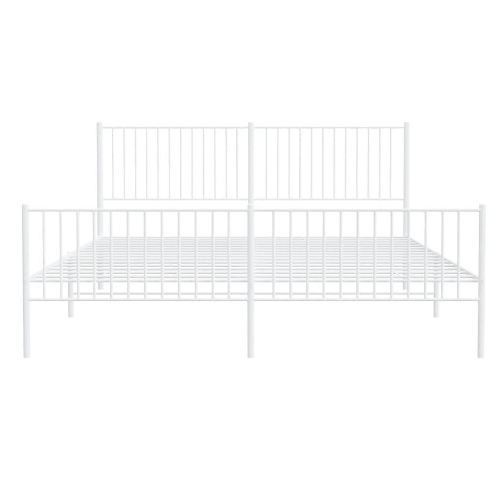 Metal Bed Frame without Mattress with Footboard White 193x203cm