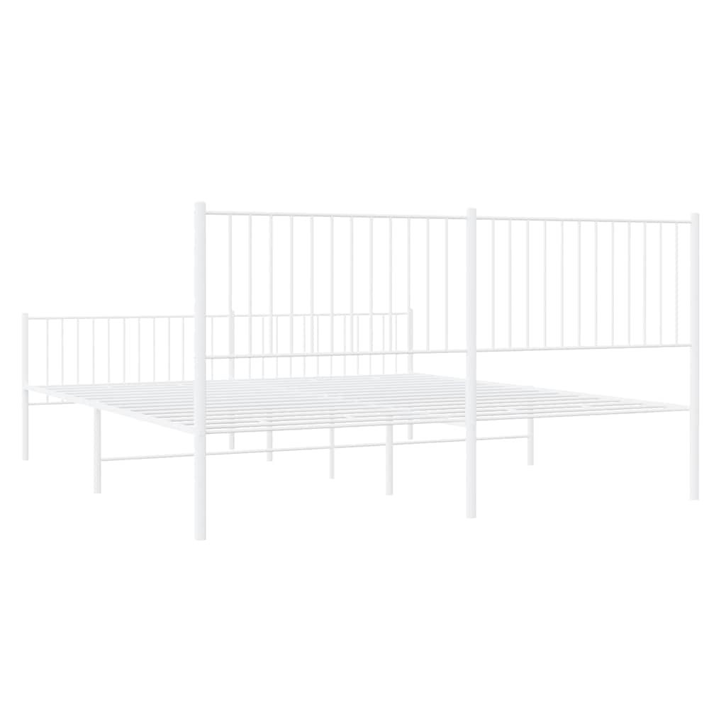 Metal Bed Frame without Mattress with Footboard White 193x203cm