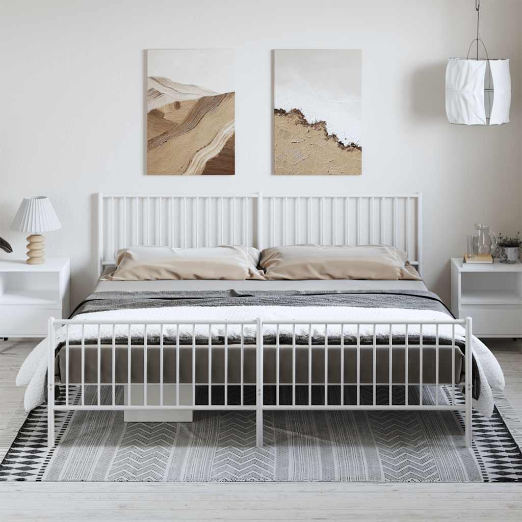 Metal Bed Frame without Mattress with Footboard White 193x203cm