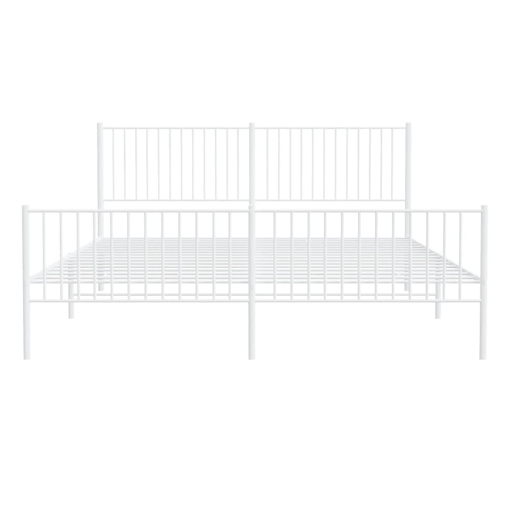 Metal Bed Frame without Mattress with Footboard White 200x200cm
