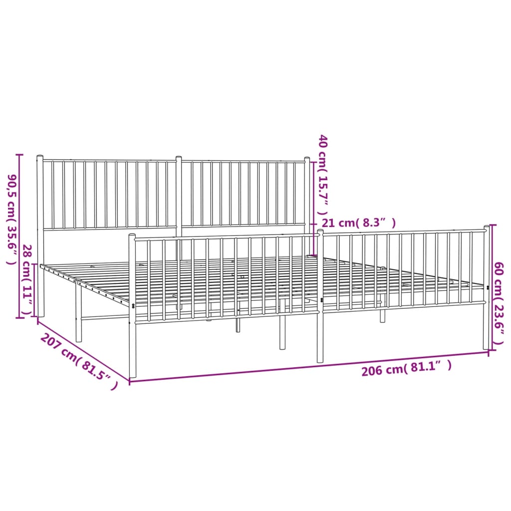Metal Bed Frame without Mattress with Footboard White 200x200cm