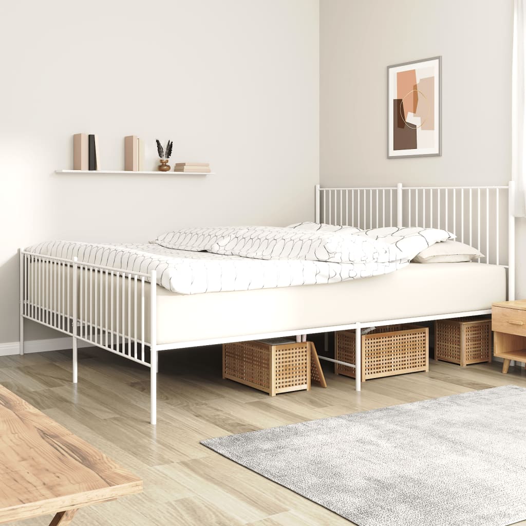 Metal Bed Frame without Mattress with Footboard White 200x200cm