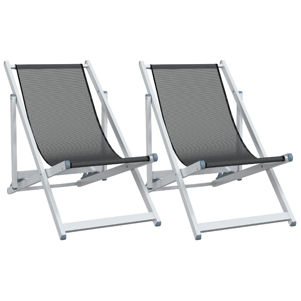 Folding Beach Chairs 2 pcs Grey Aluminium and Textilene