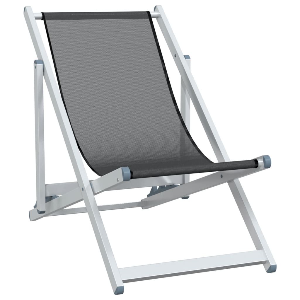 Folding Beach Chairs 2 pcs Grey Aluminium and Textilene
