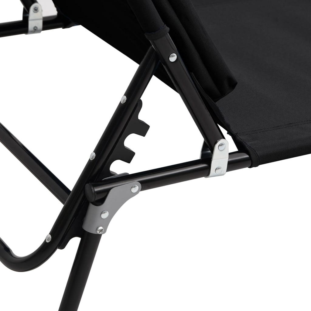 Folding Sun Lounger Black Oxford Fabric&Powder-coated Steel