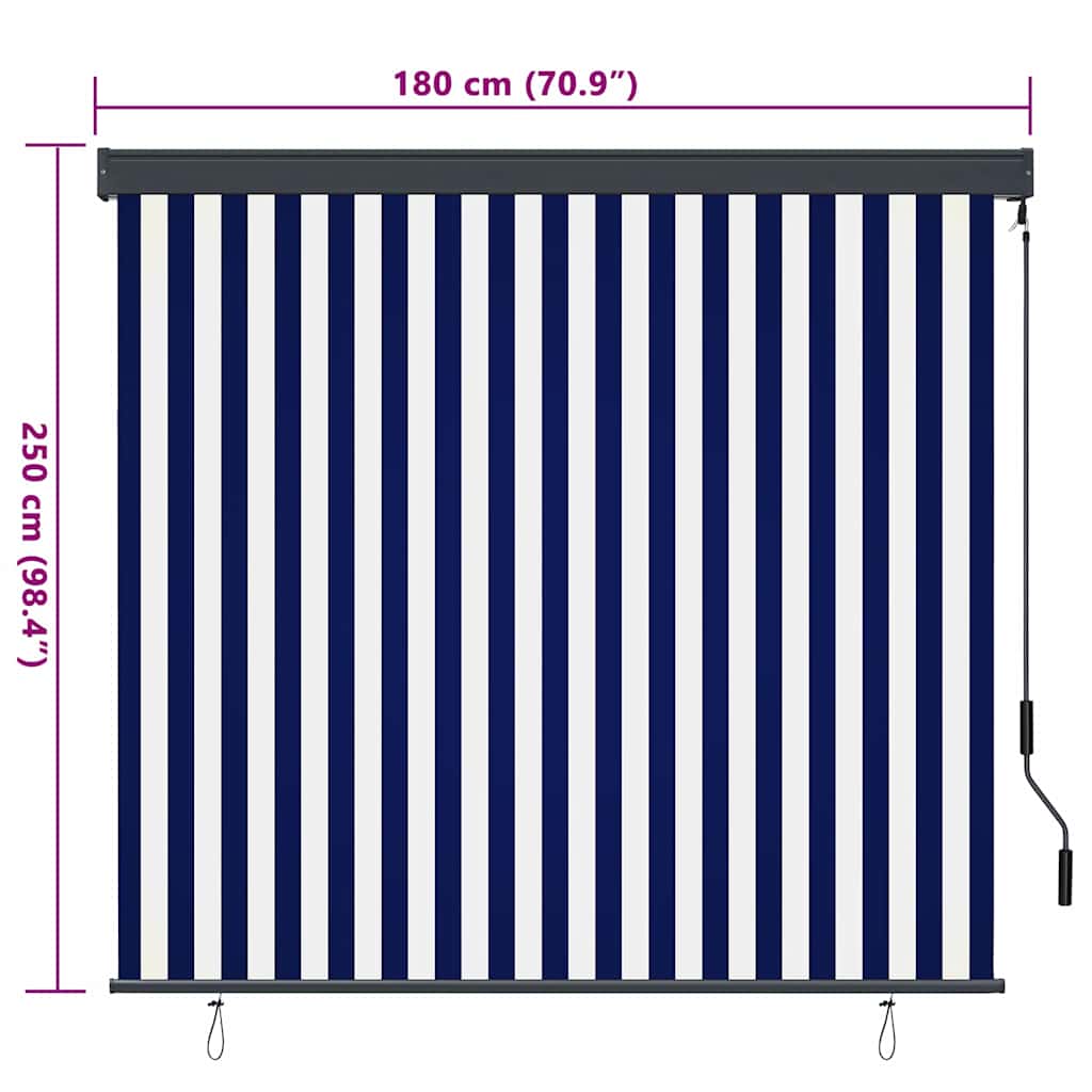 Outdoor Roller Blind Striped Blue and white 180 x 250 cm Fabric