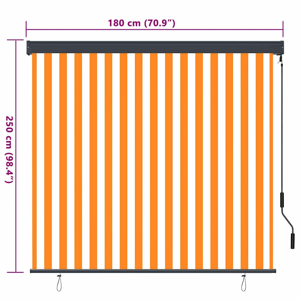 Outdoor Roller Blind Orange and white 180 x 250 cm Fabric