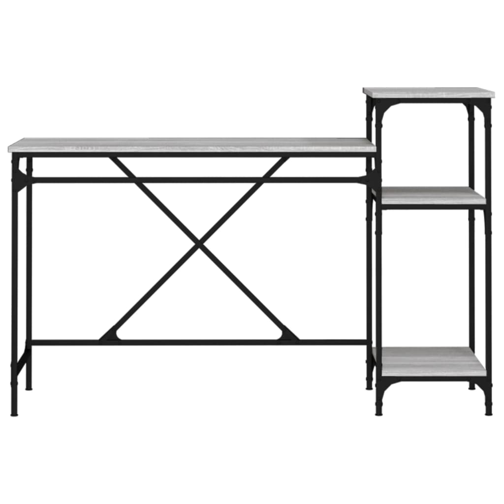 Desk with Shelves Grey Sonoma 135x50x90 cm Engineered Wood&Iron