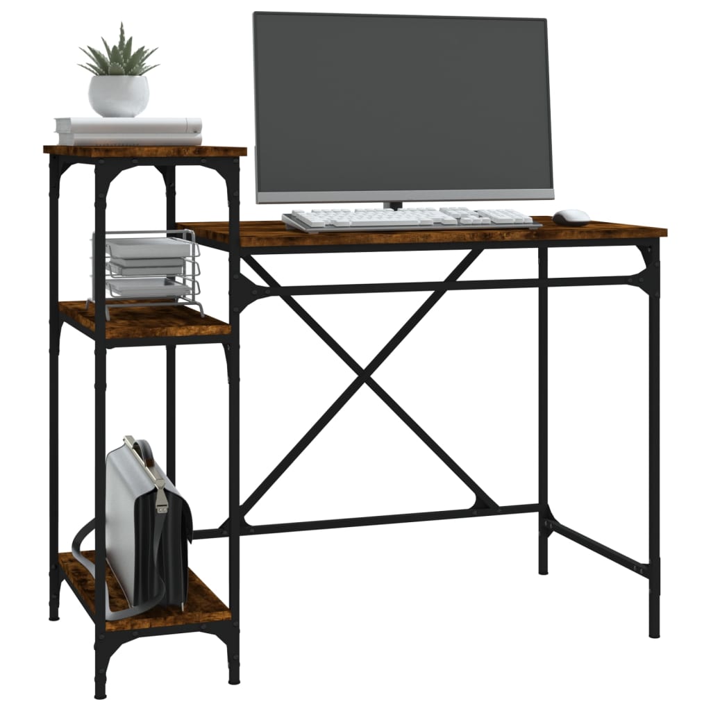 Desk with Shelves Smoked Oak 105x50x90 cm Engineered Wood&Iron