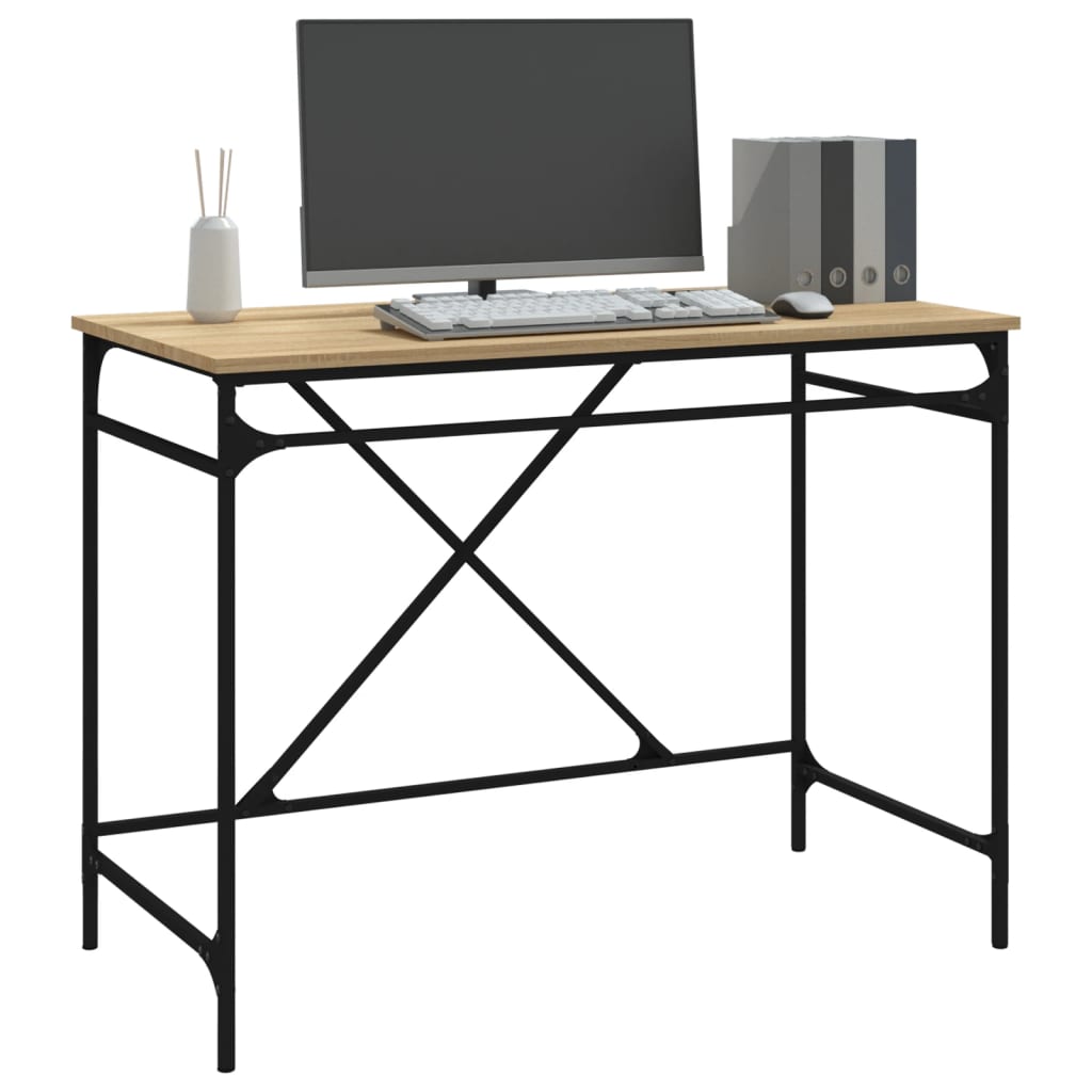 Desk Sonoma Oak 100x50x75 cm Engineered Wood and Iron