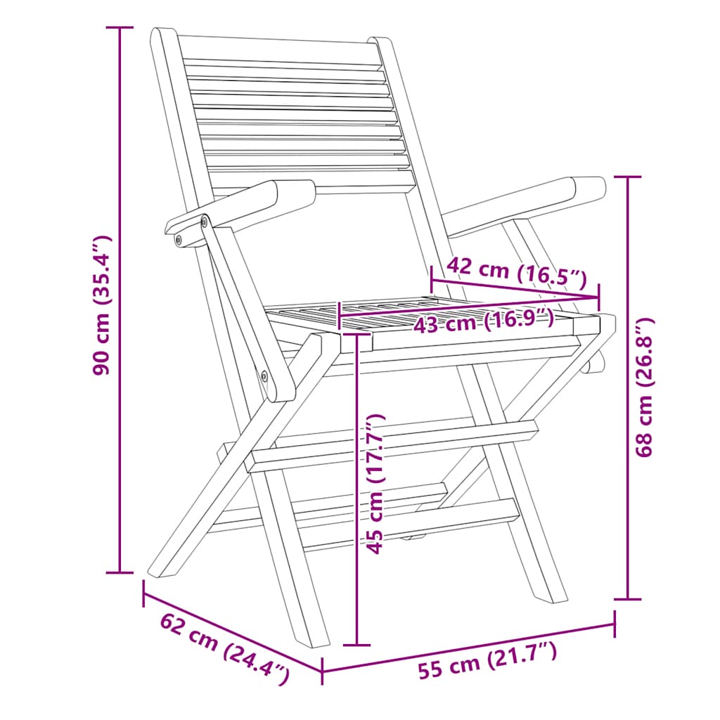 Folding Garden Chairs 8 pcs 55x62x90 cm Solid Wood Teak
