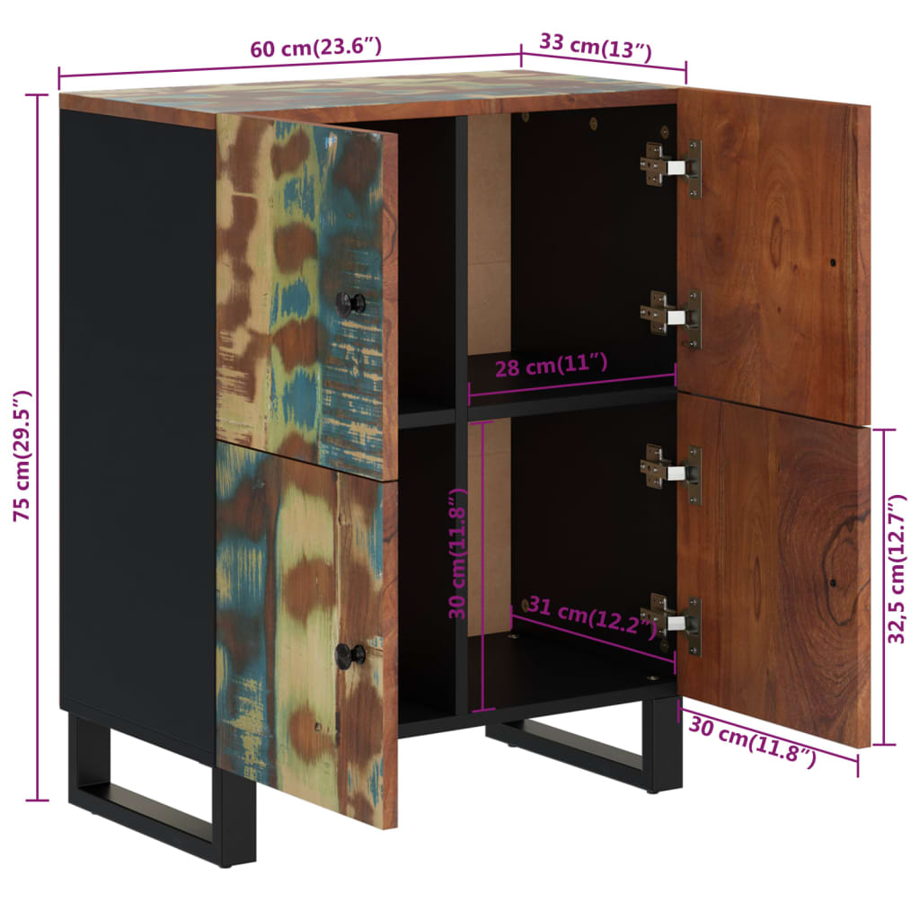 Sideboard with 4 Doors 60x33x75 cm Solid Wood Reclaimed