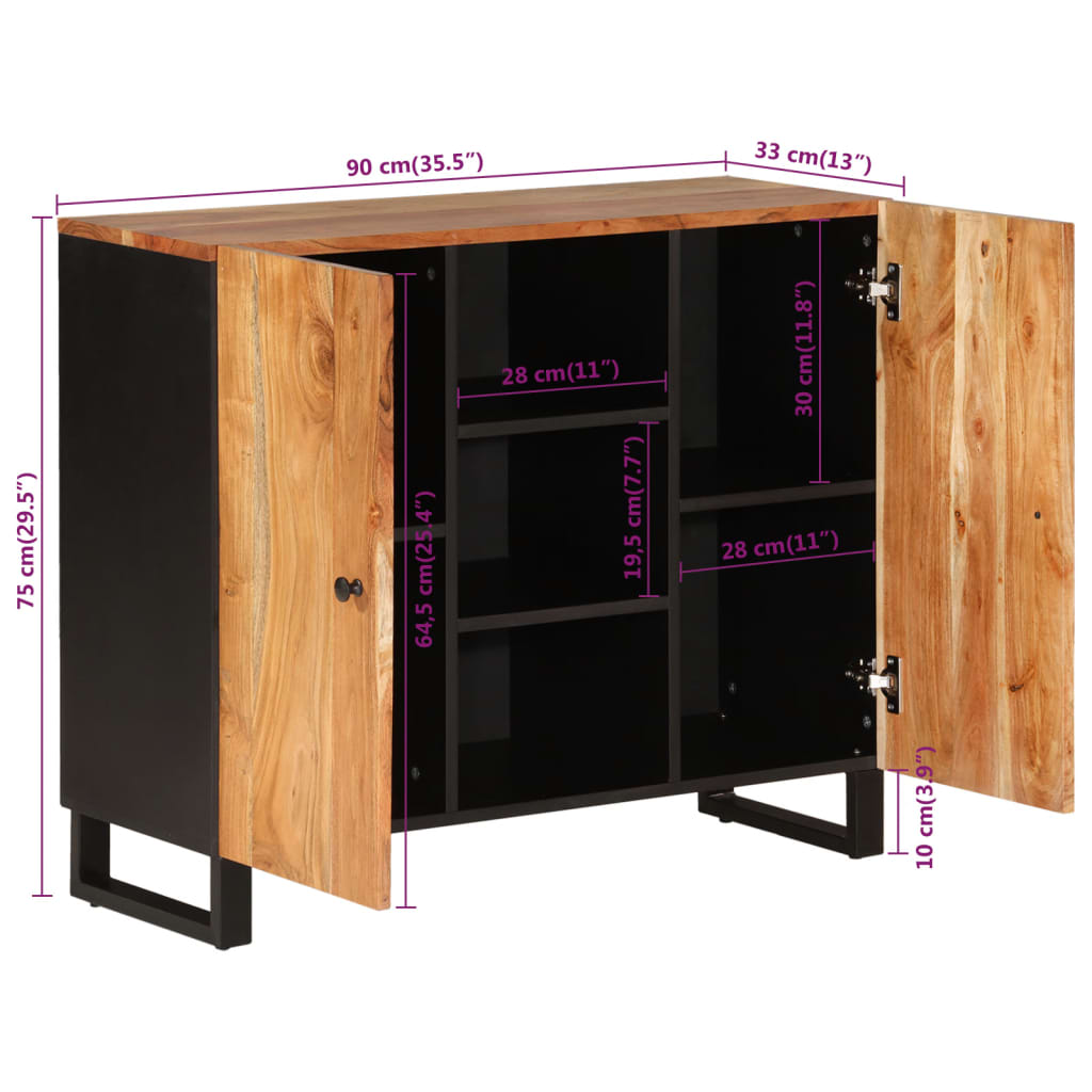 Sideboard with 2 Doors 90x33x75 cm Solid Wood Acacia