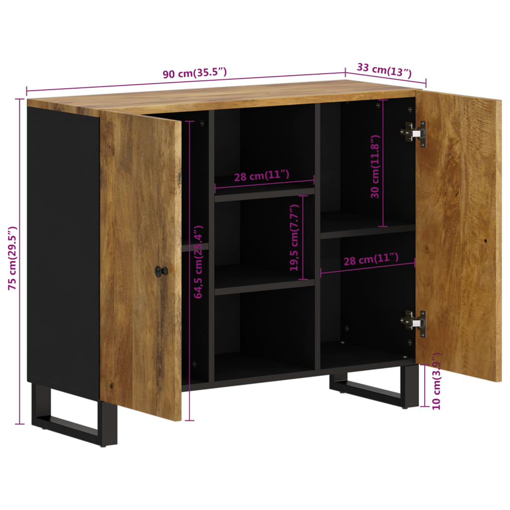Sideboard with 2 Doors 90x33x75 cm Solid Wood Mango