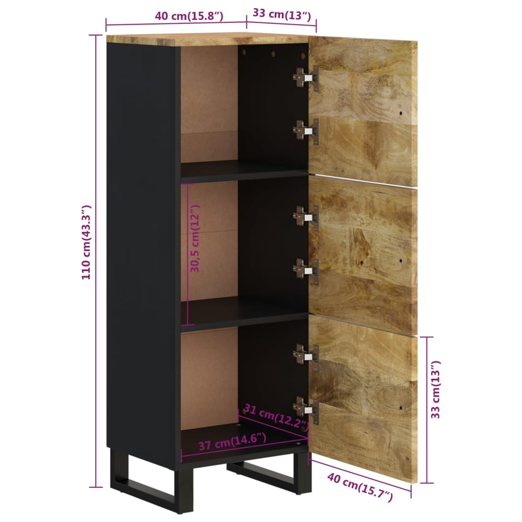 Highboard with 3 Doors 40x33x110 cm Solid Wood Mango&Iron