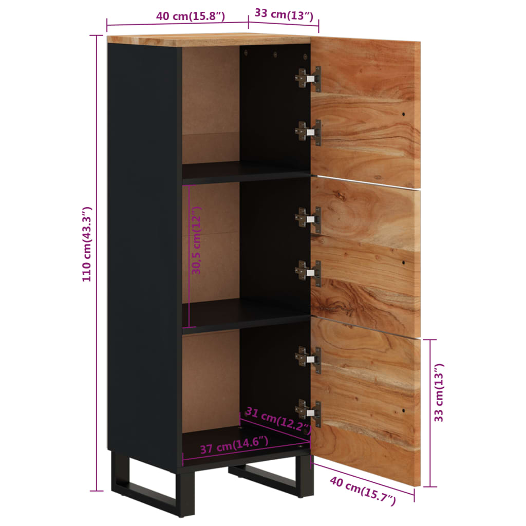 Highboard with 3 Doors 40x33x110 cm Solid Wood Acacia&Iron