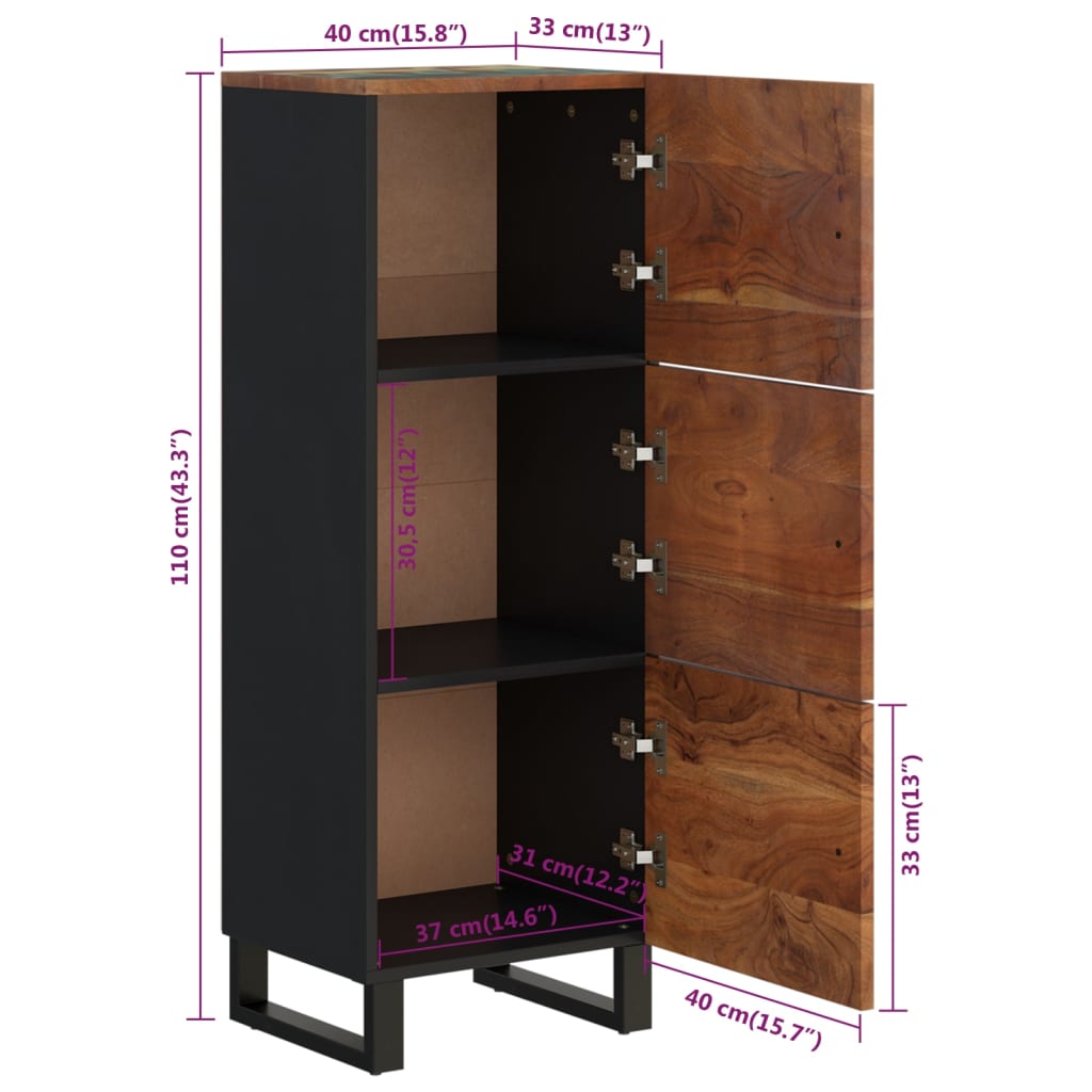Highboard with 3 Doors 40x33x110 cm Solid Wood Reclaimed&Iron
