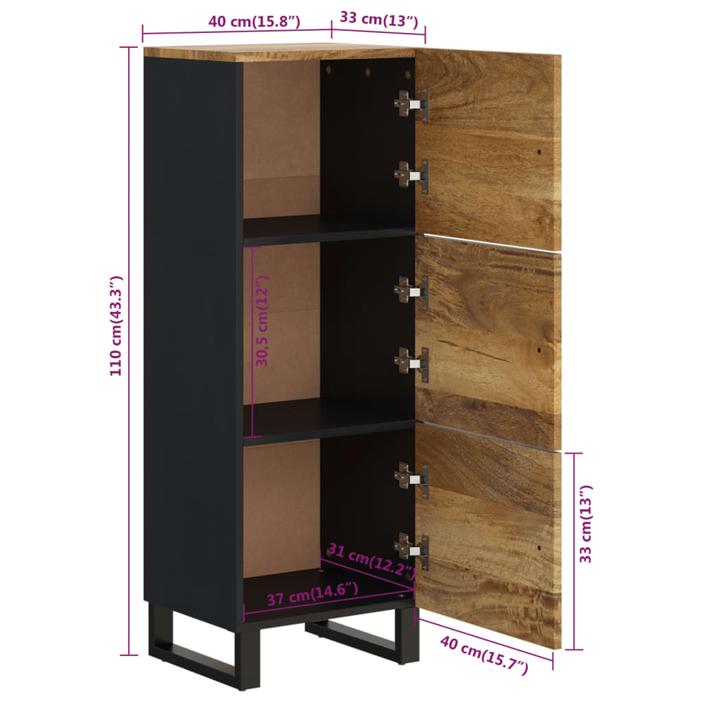 Highboard with 3 Doors 40x33x110 cm Solid Wood Mango&Iron