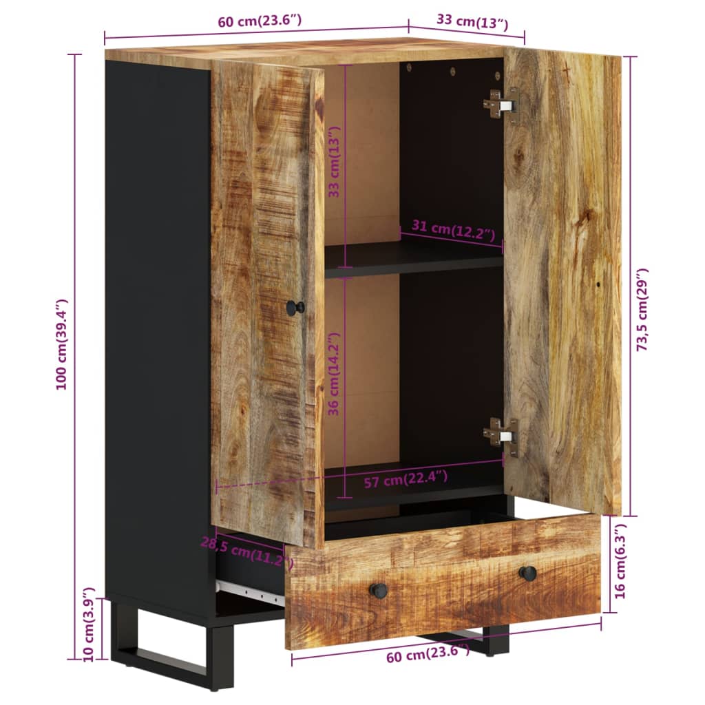Highboard with Drawer 60x33x100 cm Solid Wood Mango&Iron