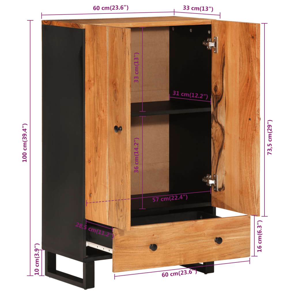 Highboard with Drawer 60x33x100 cm Solid Wood Acacia&Iron