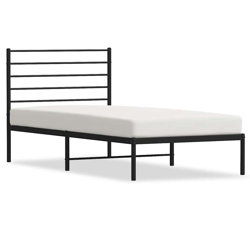 Metal Bed Frame without Mattress with Headboard Black 75x190cm