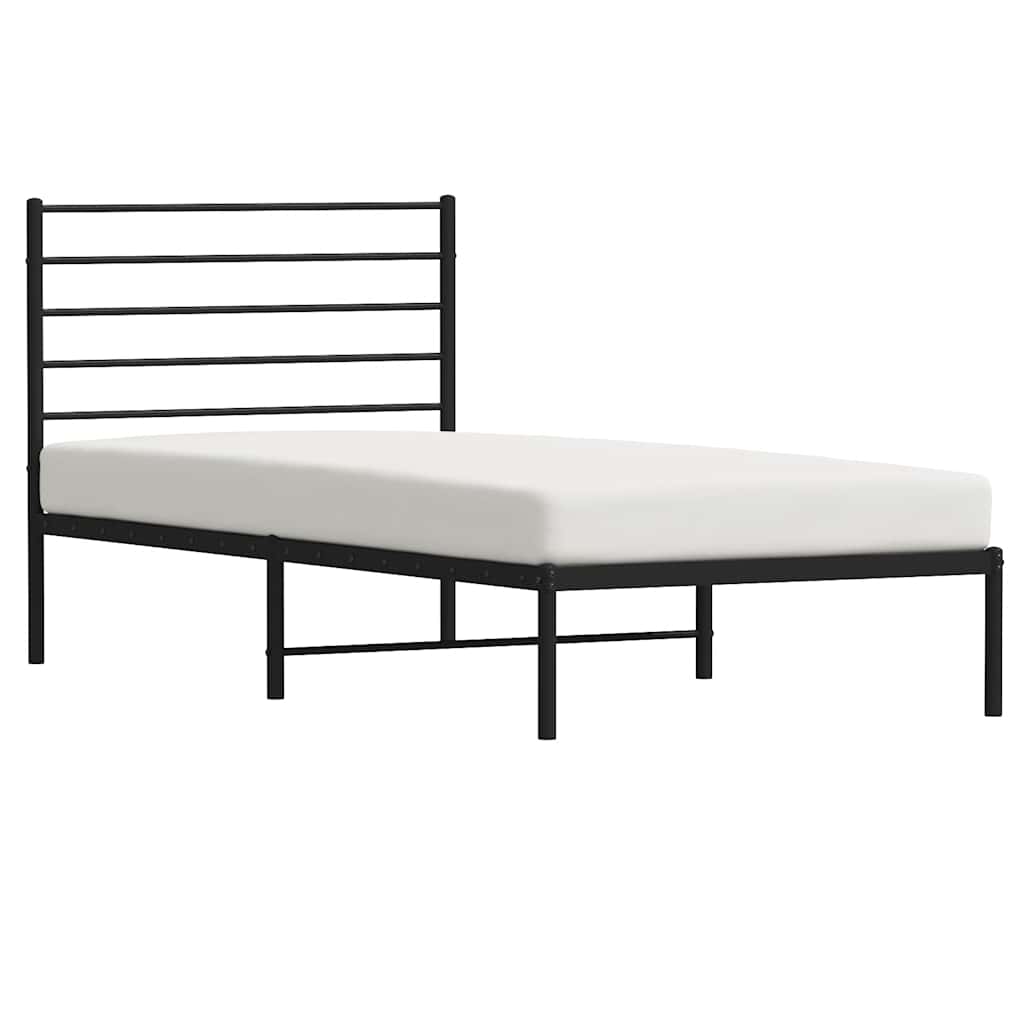 Metal Bed Frame without Mattress with Headboard Black 75x190cm