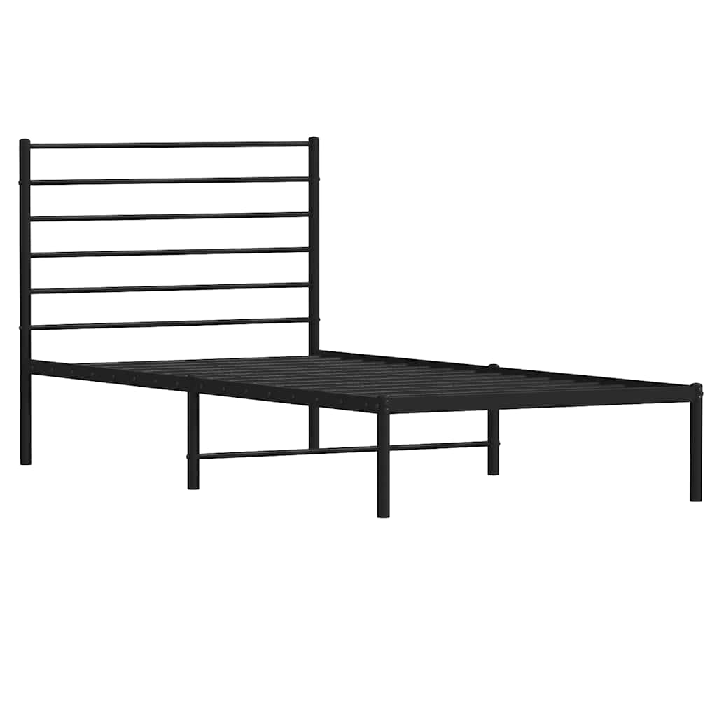 Metal Bed Frame without Mattress with Headboard Black 80x200cm