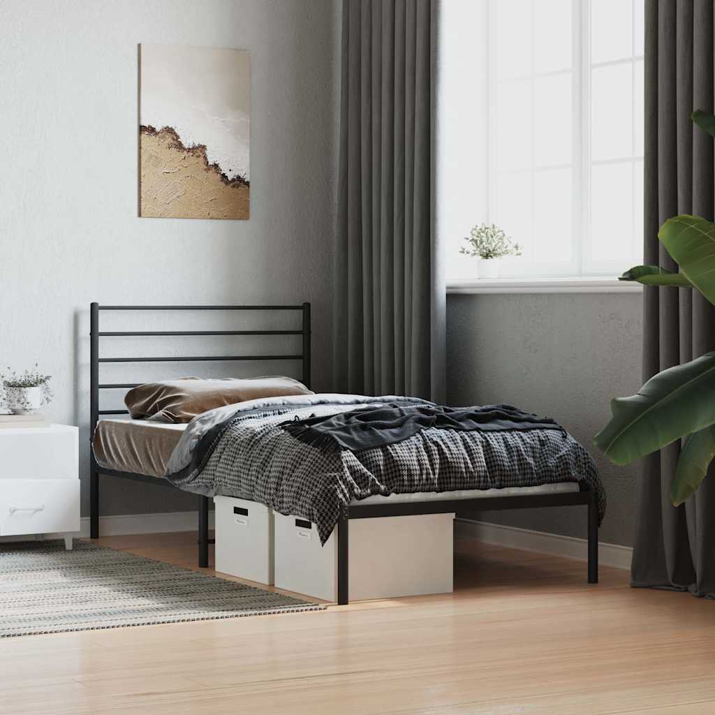 Metal Bed Frame without Mattress with Headboard Black 90x190cm