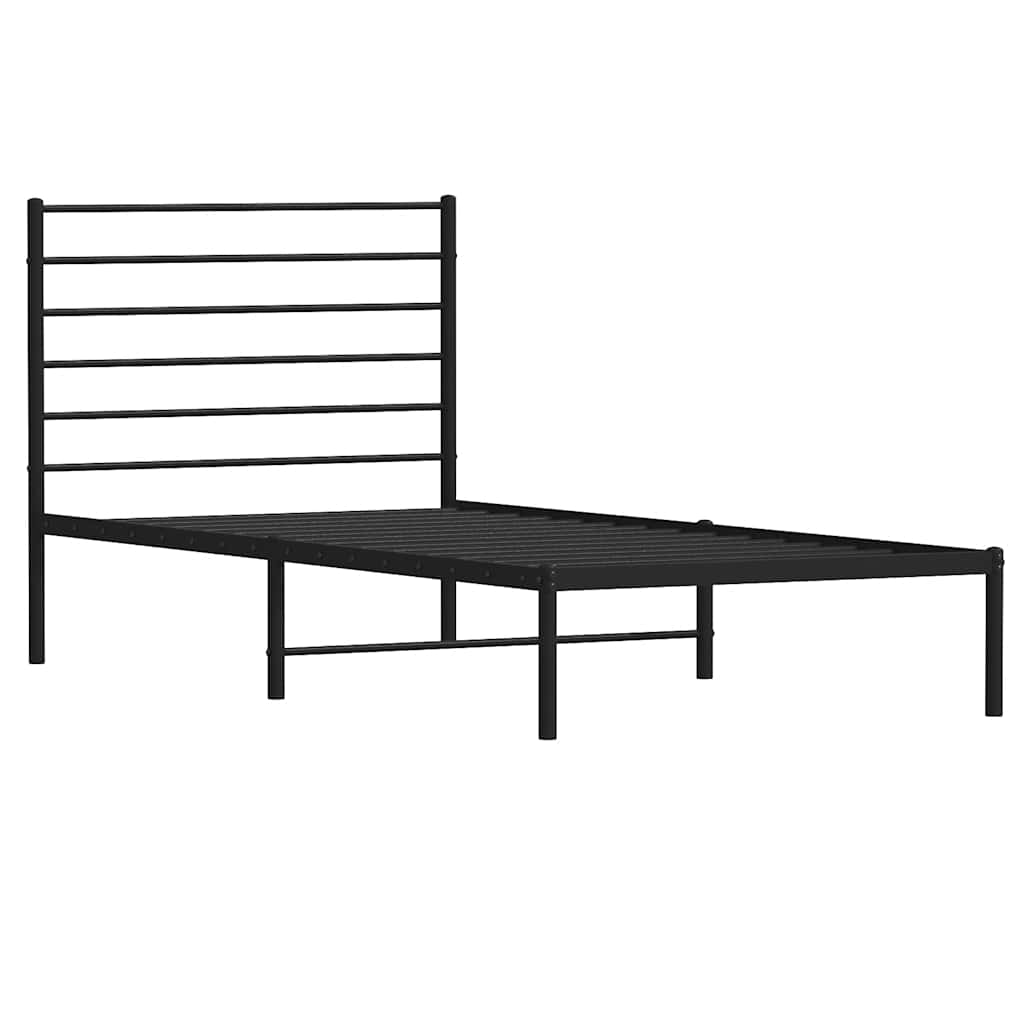 Metal Bed Frame without Mattress with Headboard Black 90x190cm