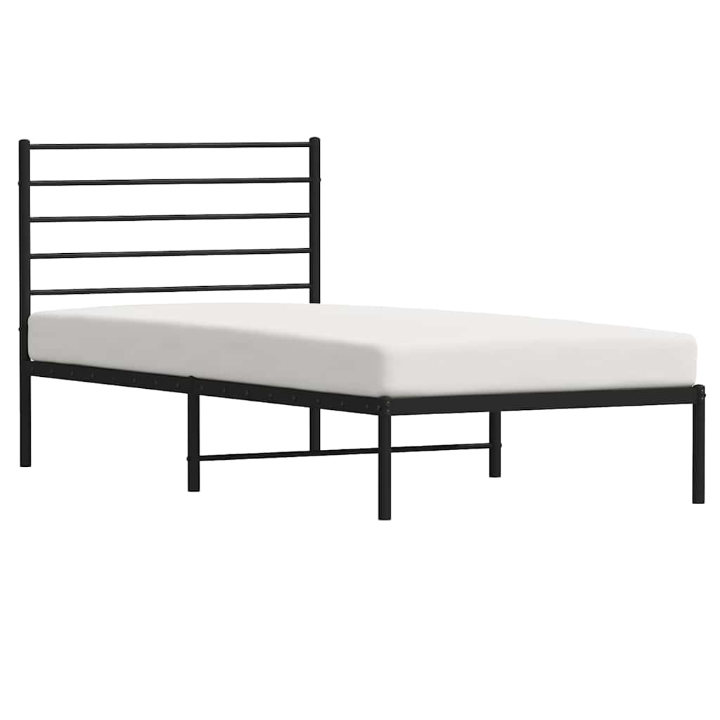 Metal Bed Frame without Mattress with Headboard Black 90x200cm