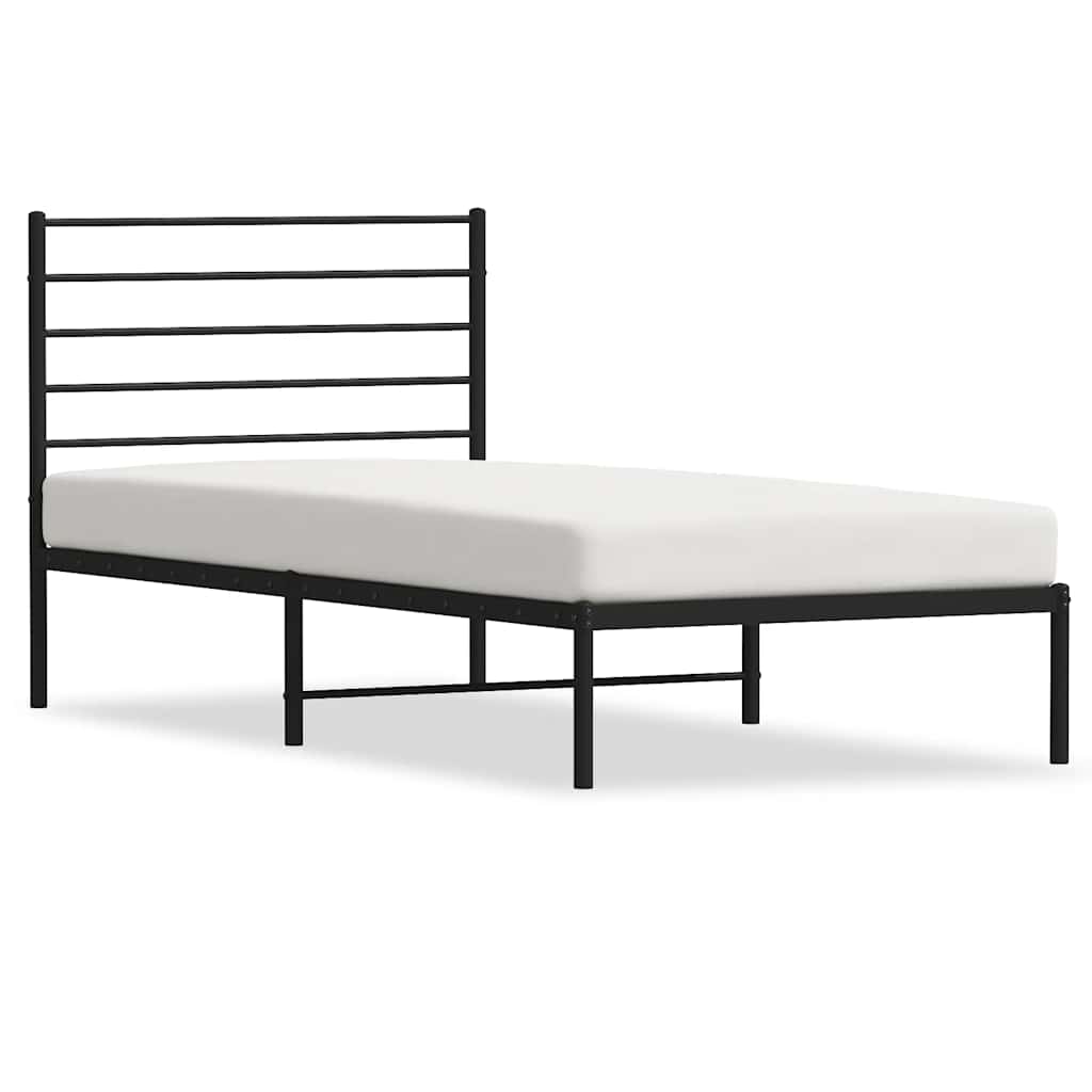 Metal Bed Frame without Mattress with Headboard Black 100x190cm