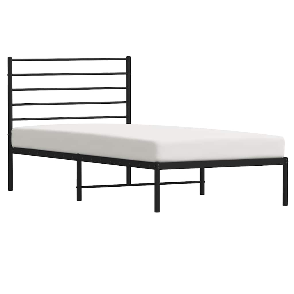Metal Bed Frame without Mattress with Headboard Black 100x190cm