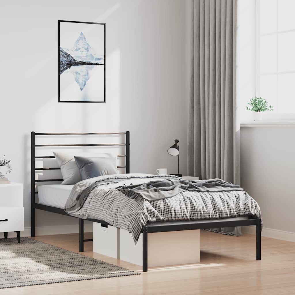 Metal Bed Frame without Mattress with Headboard Black 100x190cm