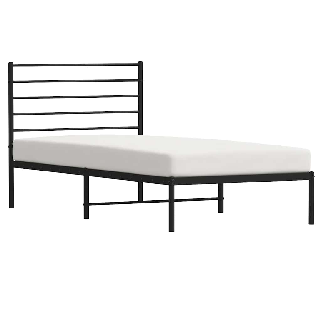 Metal Bed Frame without Mattress with Headboard Black 100x200cm