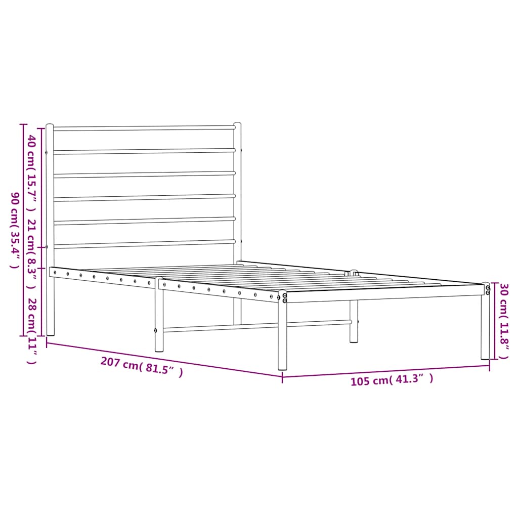 Metal Bed Frame without Mattress with Headboard Black 100x200cm