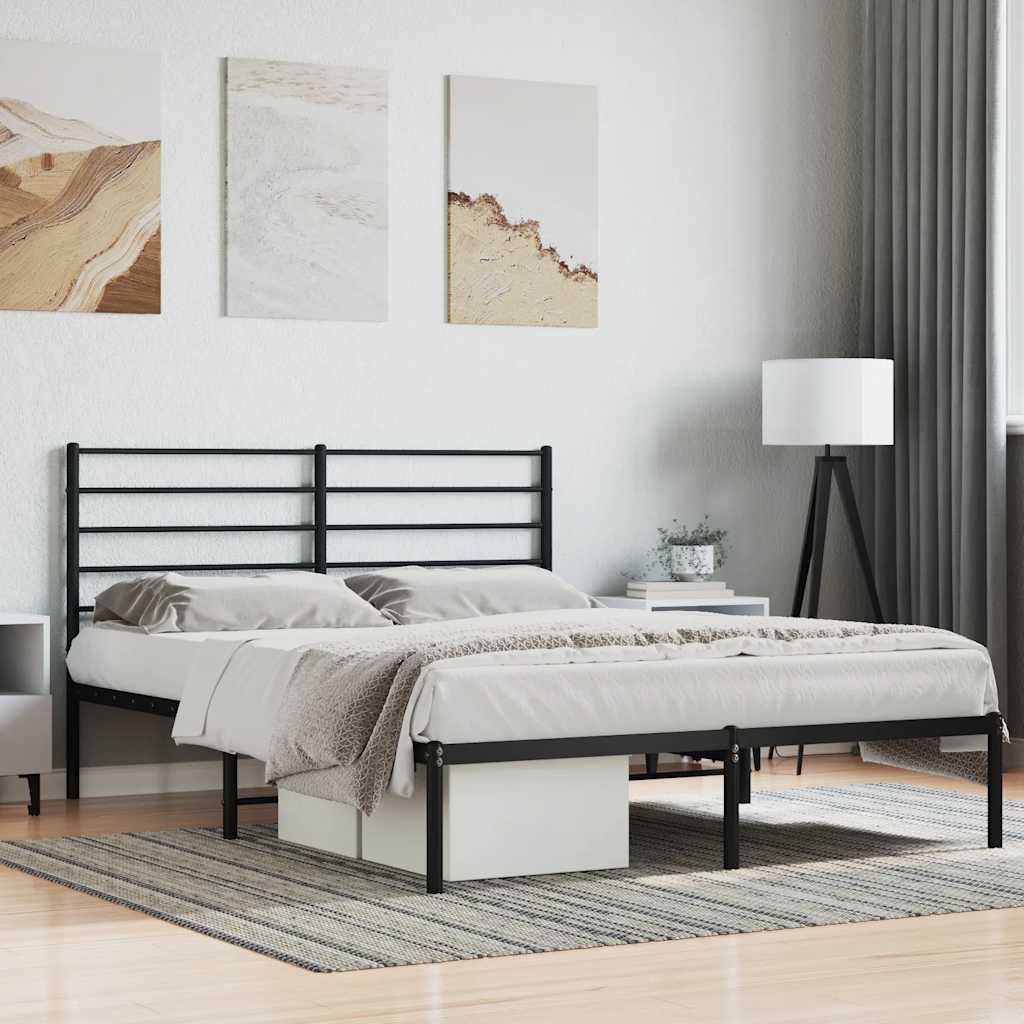 Metal Bed Frame without Mattress with Headboard Black 120x190cm