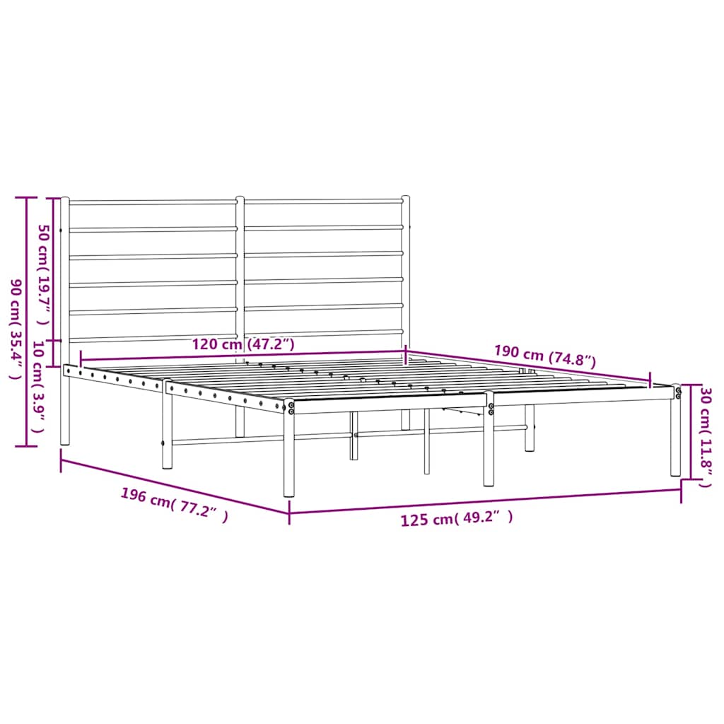 Metal Bed Frame without Mattress with Headboard Black 120x190cm