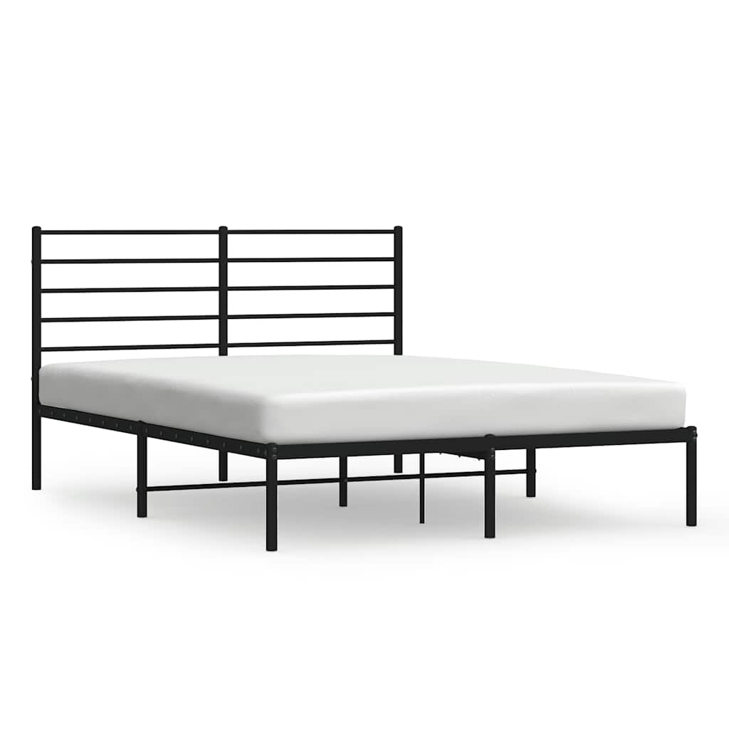 Metal Bed Frame without Mattress with Headboard Black 135x190cm
