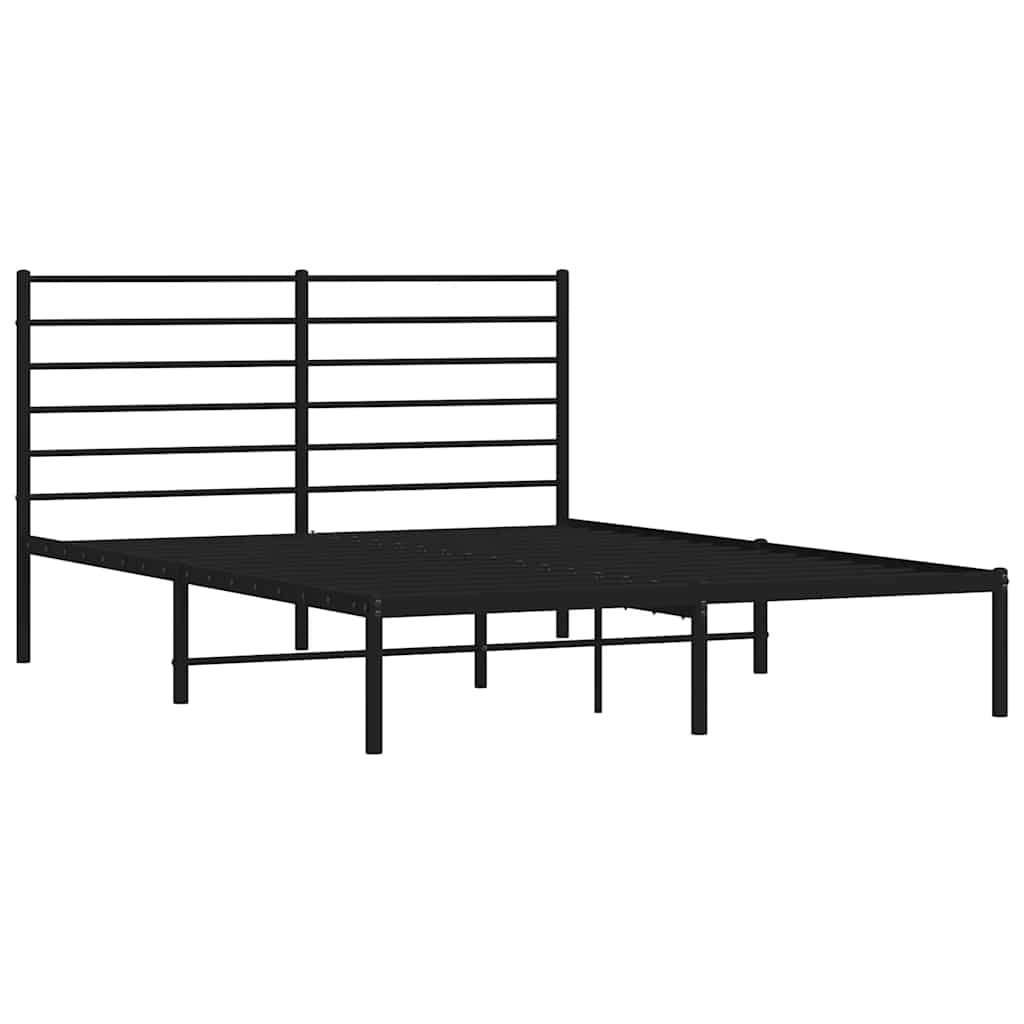 Metal Bed Frame without Mattress with Headboard Black 135x190cm