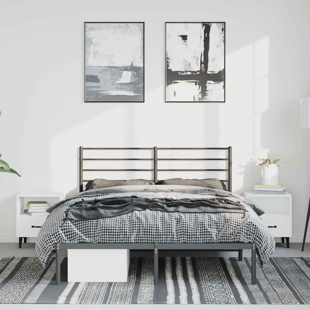 Metal Bed Frame without Mattress with Headboard Black 150x200cm