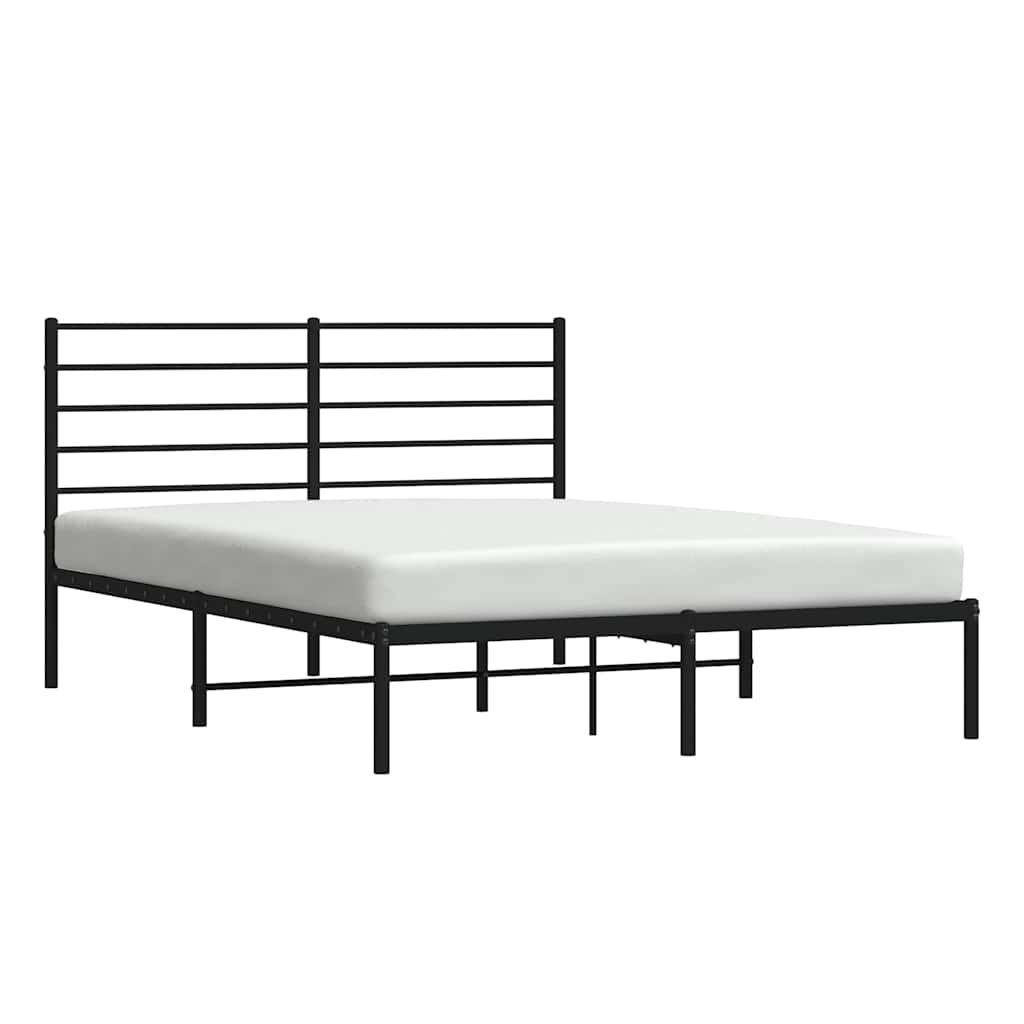 Metal Bed Frame without Mattress with Headboard Black 150x200cm