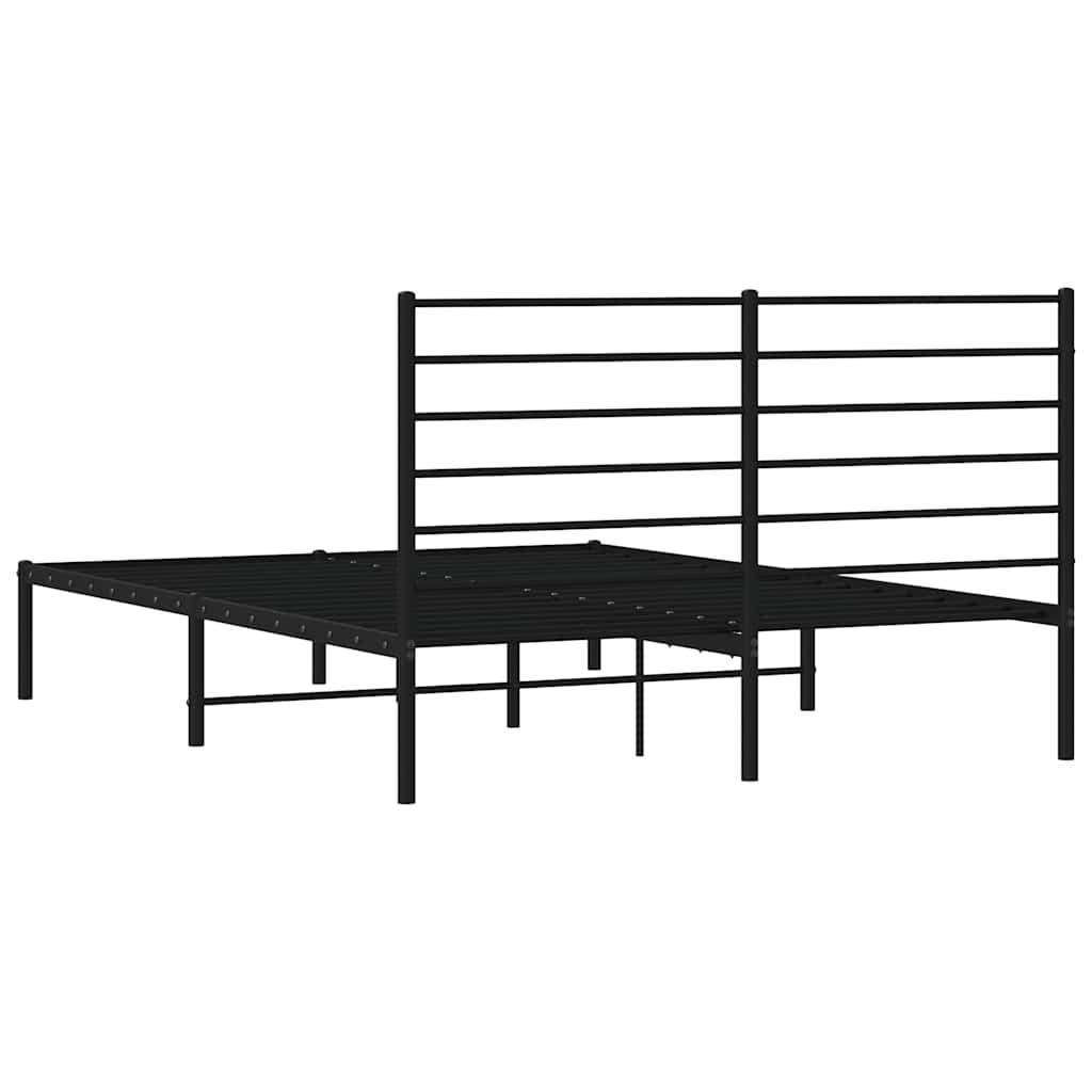 Metal Bed Frame without Mattress with Headboard Black 150x200cm